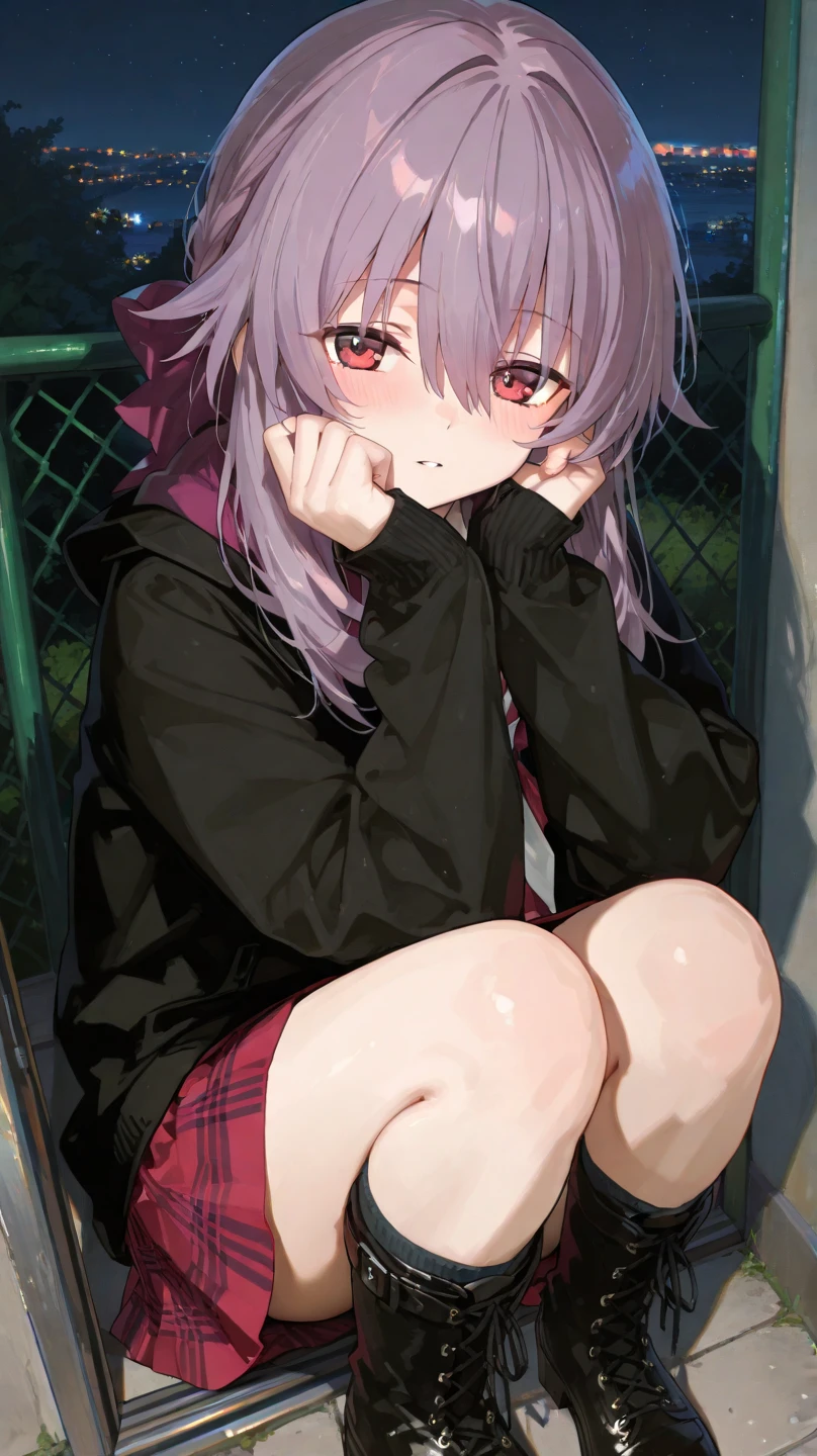 nsfw,1girl, Young Girl,Lolicon,A big-breasted  licks a strawberry-flavored lollipop candy while squatting on the side of the road and showing off her pee-smelling children&#39;s panties,Focus on the crotch area, camel toe,Her red patent leather children&#39;s shoes were crushing the line of ants crawling on the ground.,A composition looking up from the perspective of an ant crawling on the ground,from below
