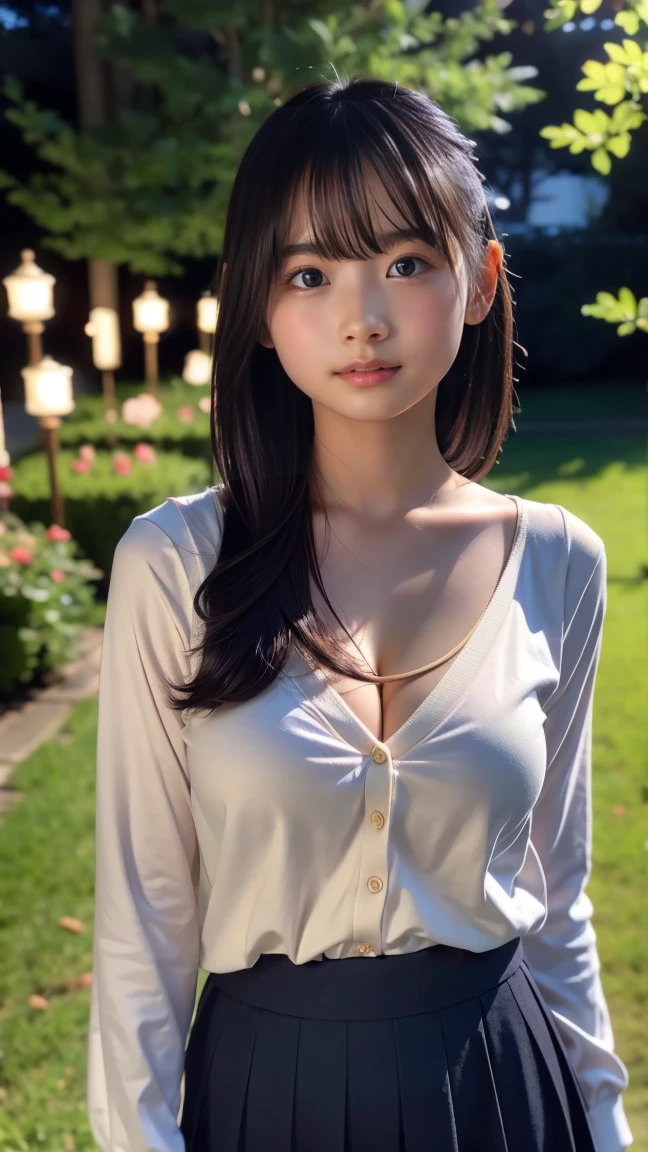 8K raw photos、hight resolution、Japan at the age of 18、beautiful eyes finely detailed、long eyelasher、beautiful double eyelid、eye line、Slender eyes、elongated eye shape、Sansakumaru'Legally thin and beautiful thighs、Random long hair、、Cowboy Shot、Black stockings、