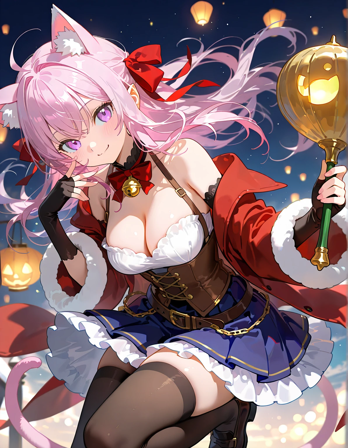 Christmas, (ver7 Costume:1.2), 1girl in, narmaya \(Granblue Fantasy\), Draff, Demon Horns, Hair over one eye, Portrait of a snowflake, Night, yuki, celebration, Large crowds, medieval village, , ((establishing shot, two shot, Deep Focus, mid air shot, Helicopter Shot)), nffsw, Moody lighting, high details, Detailed and Intricicated, Intricate details, highly intricate detail, absurd amount of details, ((High quality:1.2, masutepiece:1.2)), (8K resolution), 8K, 8kres, 8k res,