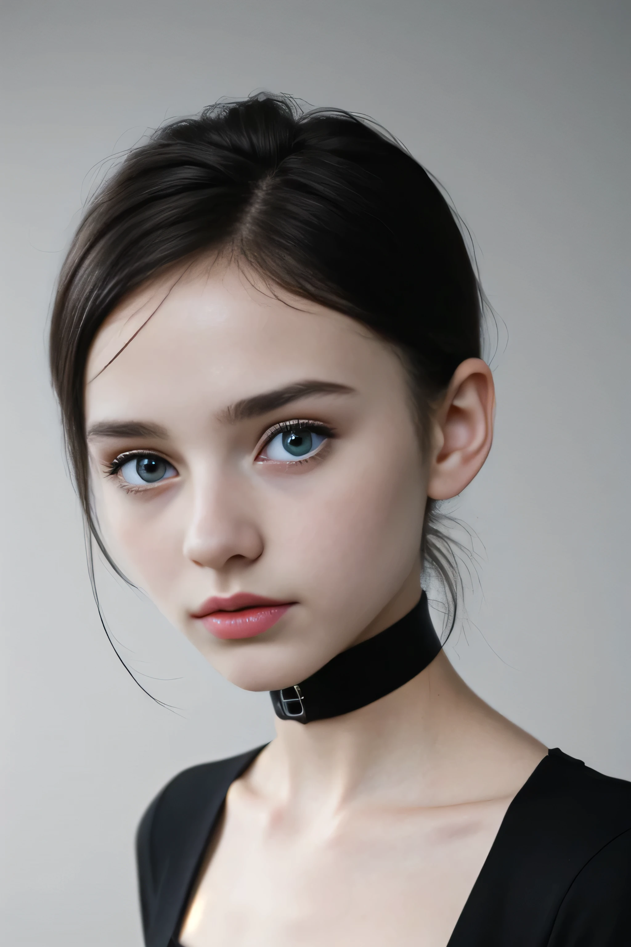  score_9,  score_8_ up,  score_7_ up,  score_6_ up, cinematic picture of 1 girl ,  girl , likeい,  adorable,  is cute , Innocent, thin,  short, thin small , Age 14, ( is cute  face),  very short hair,  body ,  dark hair, Freckles on face,  blanking, small breasts, fit, Bright Blue Eyes, (( constricted)),  is cute ,  feminine, ( black choker), futuristic dress, (( standing,  hands behind back )), ( Puffy Nipples ),  erect nipples, (( she's looking slightly to the side ), Natural skin, British:1, coy, seductive, In a dark bedroom, long intricate  dark hair,  focus on face ,  low light,  midnight,  Shadow,  short stature,  looking towards thin 、 too thin , small skinny body , Round face, like々Funny face,  dramatic lighting, Frank, perfect eyes,  Reddit ,  amateur ,  realistic pictures,  selfie,  half length,
