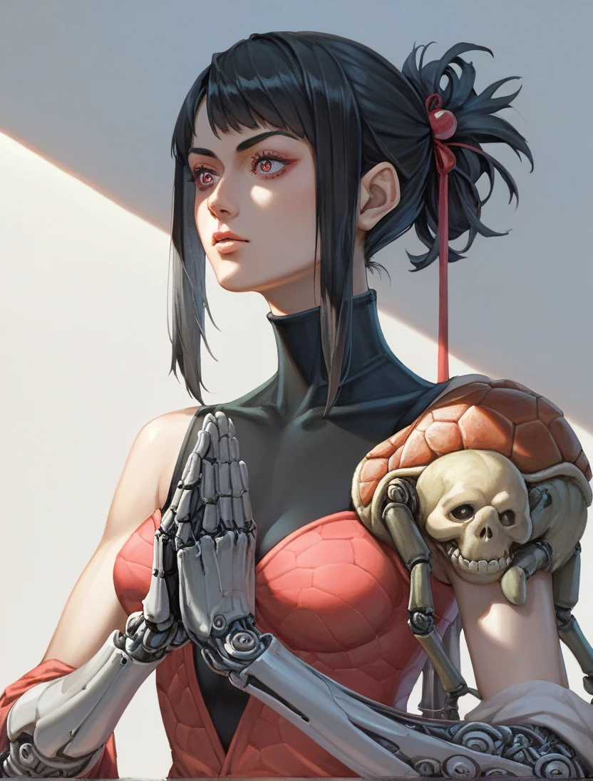 there is a drawing of a woman with red eyes and bandages, with red glowing eyes, with glowing red eyes, with red eyes, ((red)) baggy eyes, covered in bandages, with red eyes, gapmoe yandere, style of junji ito, shiro from deadman wonderland, holy cyborg necromancer girl