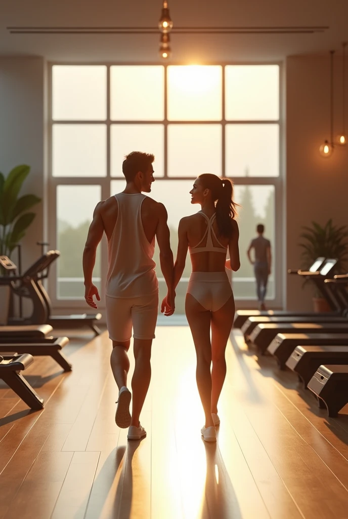 Man is doing gym and lady is doing her skin care on there asthetic roof top