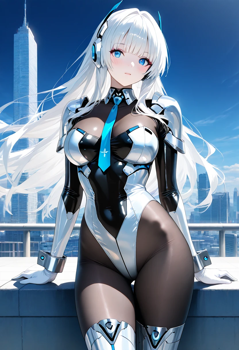 Masterpiece, highest image quality, extremely fine CG, dynamic angle, ultra-high resolution, extremely beautiful mechanical girl wearing bikini with translucent bone-in skin, top illustration, black silk mechanical cat ear blessing, the sense of future technology is overflowing. Light blue pupil of left eye, light red pupil of right eye, engraving, top quality, gelatin combat suit