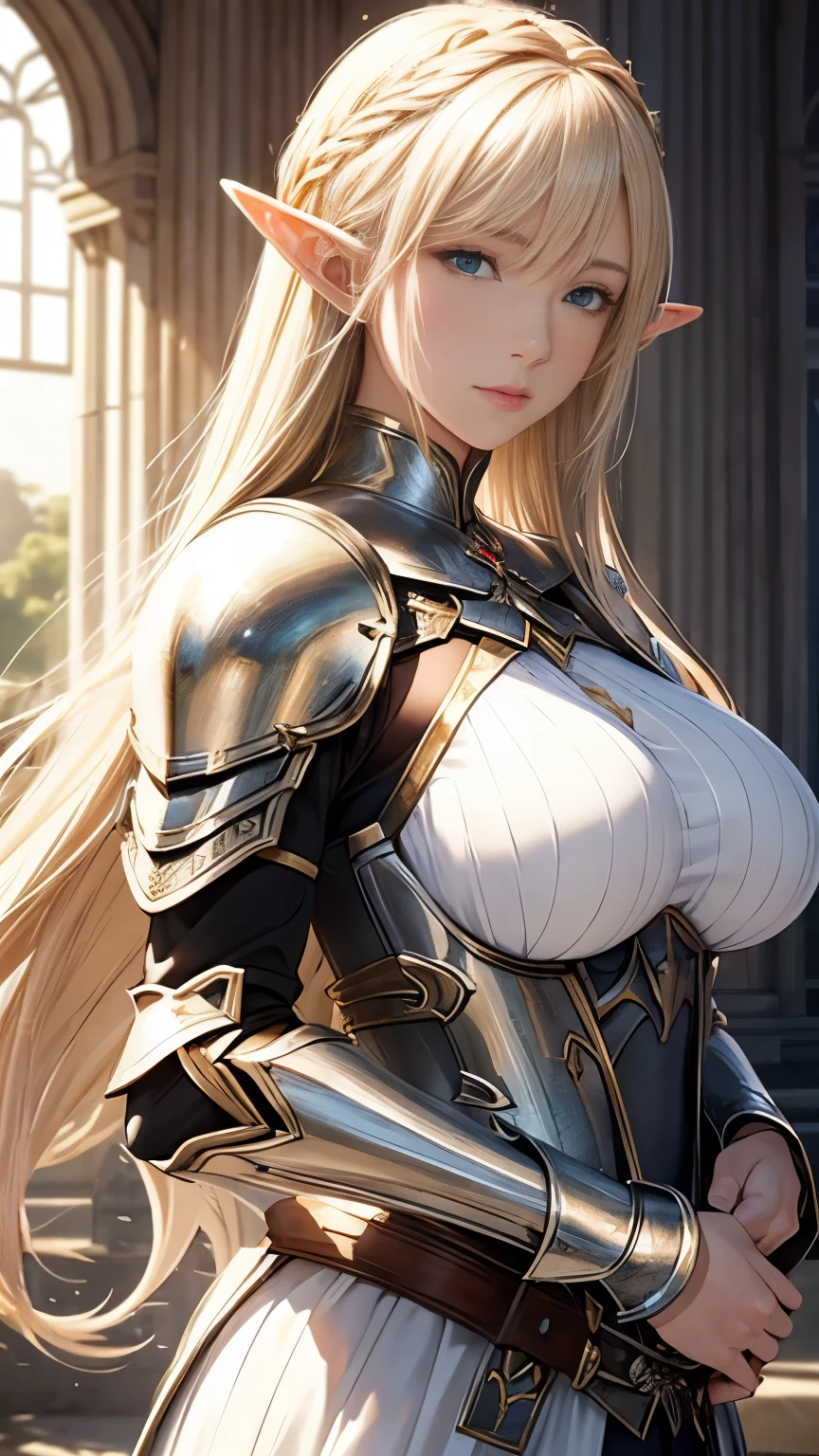 a gorgeous swordswoman with a triumphant smile, highly detailed facial features, beautiful eyes, sharp nose, elegant lips, long flowing hair, detailed armor, medieval fantasy setting, epic cinematic lighting, dramatic color palette, volumetric fog, cinematic angle, cinematic composition, masterpiece, best quality, 8k, highres, photo-realistic
