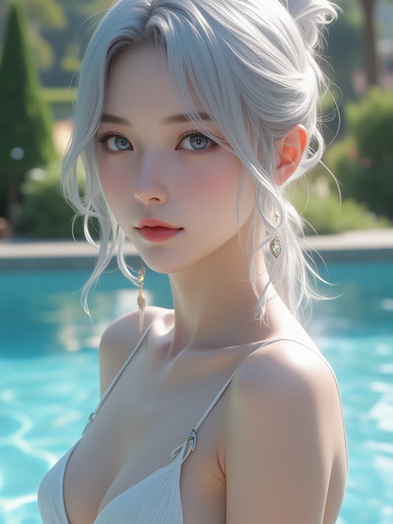 Masterpiece, Best quality, 1womanl, A high resolution,  Beautiful girl ,  yamatowanpi，Large breasts，cleavage，White color blouse，looks into camera，Bust photo，Raised sexy，Be red in the face，Sea background，ssmile