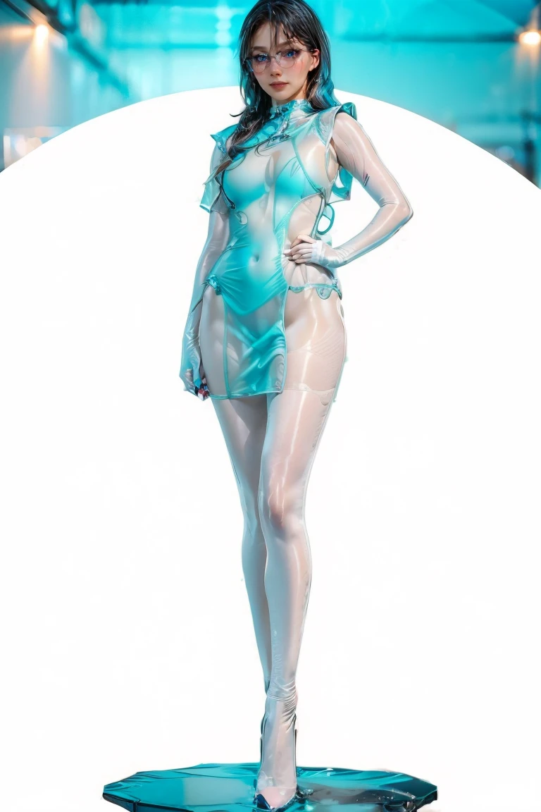 Masterpiece, Best quality,1girll (((Glassy transparent dress))) ,In the city,Photorealistic, high resolution, Detailed, Sharp focus