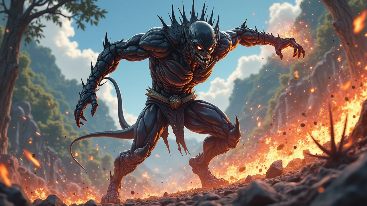 A blue spring emerges from the ground,The monsters became more and more furious,Black smoke,It was surrounded by a ruined landscape, 32K, Best quality, 巨作, Super detail, High Details