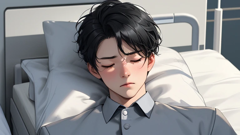 1 New boy sleeping in bed, 1 day old bes, Black Hair, Crying Baby, Baby crying, in a hospital bed, wearing no clothes, perfect face, perfect body, detailed eyes, detailed mouth, detailed nose, detailed face