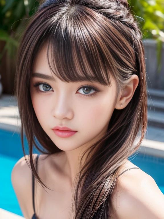 masutepiece, Best quality, illustration, Ultra-detailed, finedetail, A high resolution, 8K wallpaper, Perfect dynamic composition, Beautiful detailed eyes, swim wears, Random cute hairstyle, Medium breasts, Natural color lips,beach, Random cute pose,