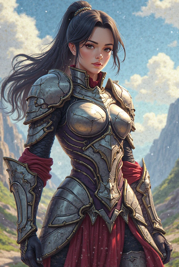 Kaome Higurashi a brave and beautiful warrior who uses a silver armor, black hair, blue eyes and turgid body, carry a sword