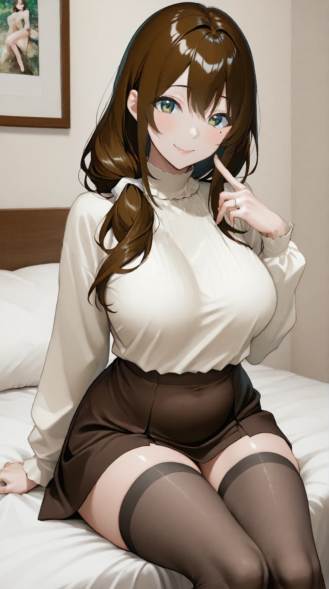 (8k,RAW Photos,Highest quality,masterpiece:1.2),High-quality RAW color photos,Professional photography,Cinematic Light,((young woman,Gal)),Brown Hair,Looking at the audience,underwear,bulging big breasts,sight,Small face,bangs,beauty,One person,Place your hands behind your back