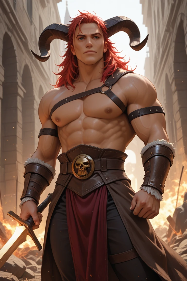 A handsome Galician boy with red eyes, long hair, full body view, in a black shirt, medieval clothes and leather sword boots