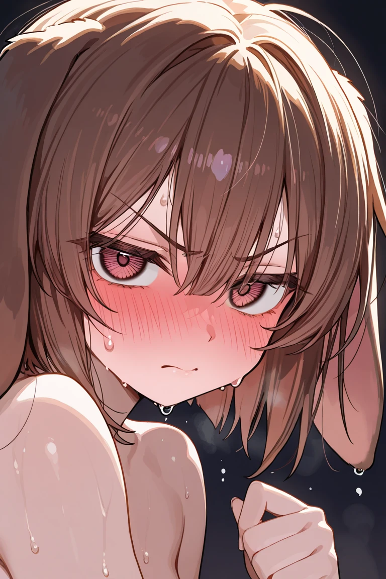 (((masterpiece,best quality,absurdres,8K))) , ((houshouBase, heterochromia, red eyes, yellow eyes, twintails, long hair, hair ribbon, large breasts)),((front, looking at viewer,embarrassed,blush:1.3,ecstasy:1.3 ,slut:1.2,steam:1.1,wet:0.8,trembling:0.8,tears:0.7,drooling:0.6,sweat:0.8, cross-eyed)),((upper body,face only, topless:1.5,bare sholde:1.5))