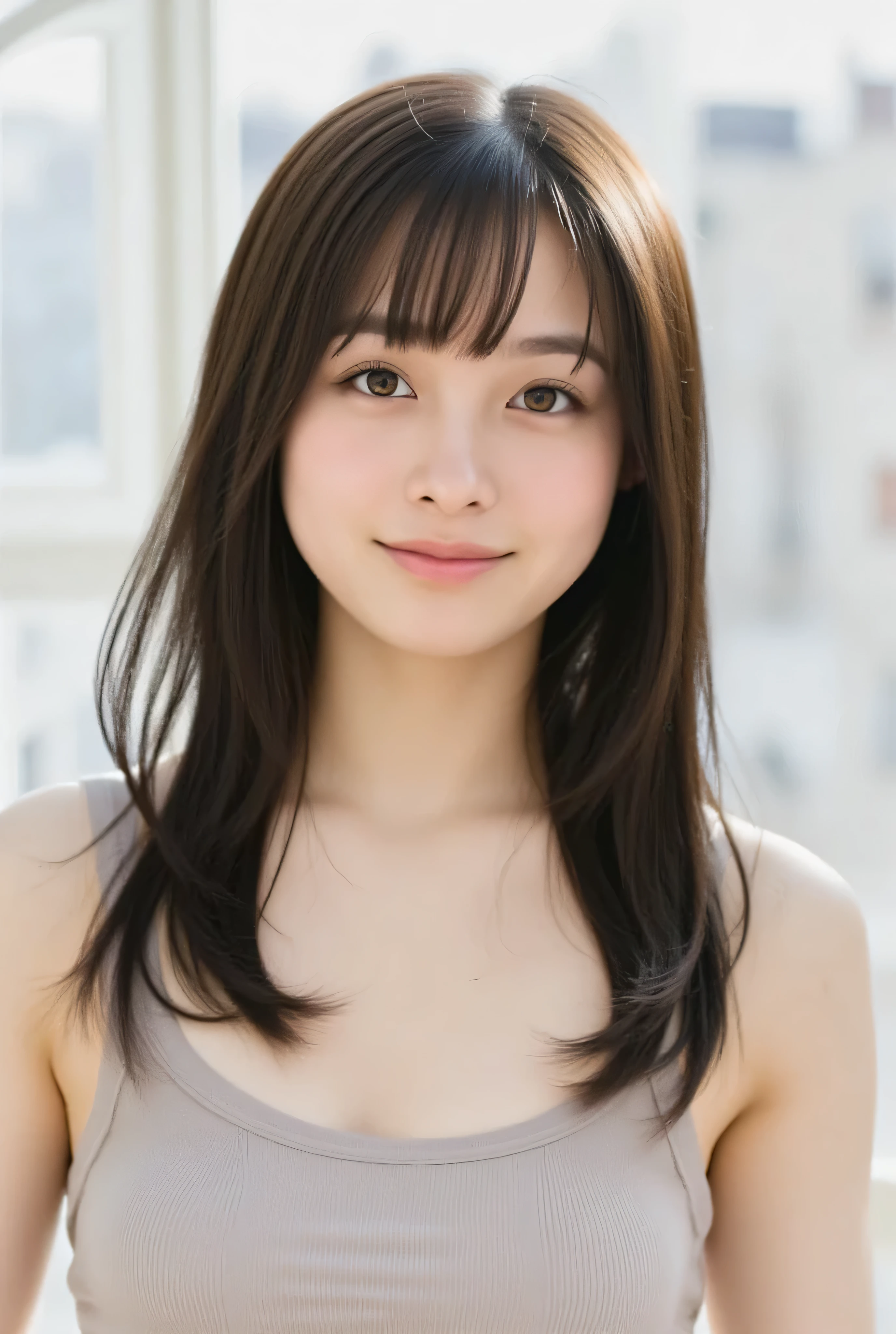 32K, masterpiece, masterpiece, realistic, very well detailed, pictures, high resolution, Japanese men really like their faces., smoother light , Official Art, writing boundary depth, Bright Light, close, Detailed Faces, smile, beautiful eye details, 19 years old Korean, cute, Real Skin Texture, t-shirt, Look at the nipples