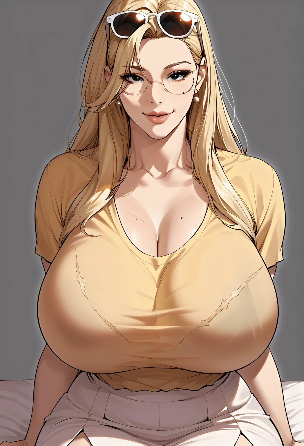Flat colors, close up, Portrait of a 25 year old surfer looking girl, tan skin, beach blonde salty hair, natural beaty, beautiful, Cleavage, (([Simply white Background]))Masterpiece, raw, beautiful art, professional artist, 8k, very detailed face, very detailed hair, 1girl, , wearing tight pajama shorts,((([ topless, large perfect breast, perfect perky nipples])))