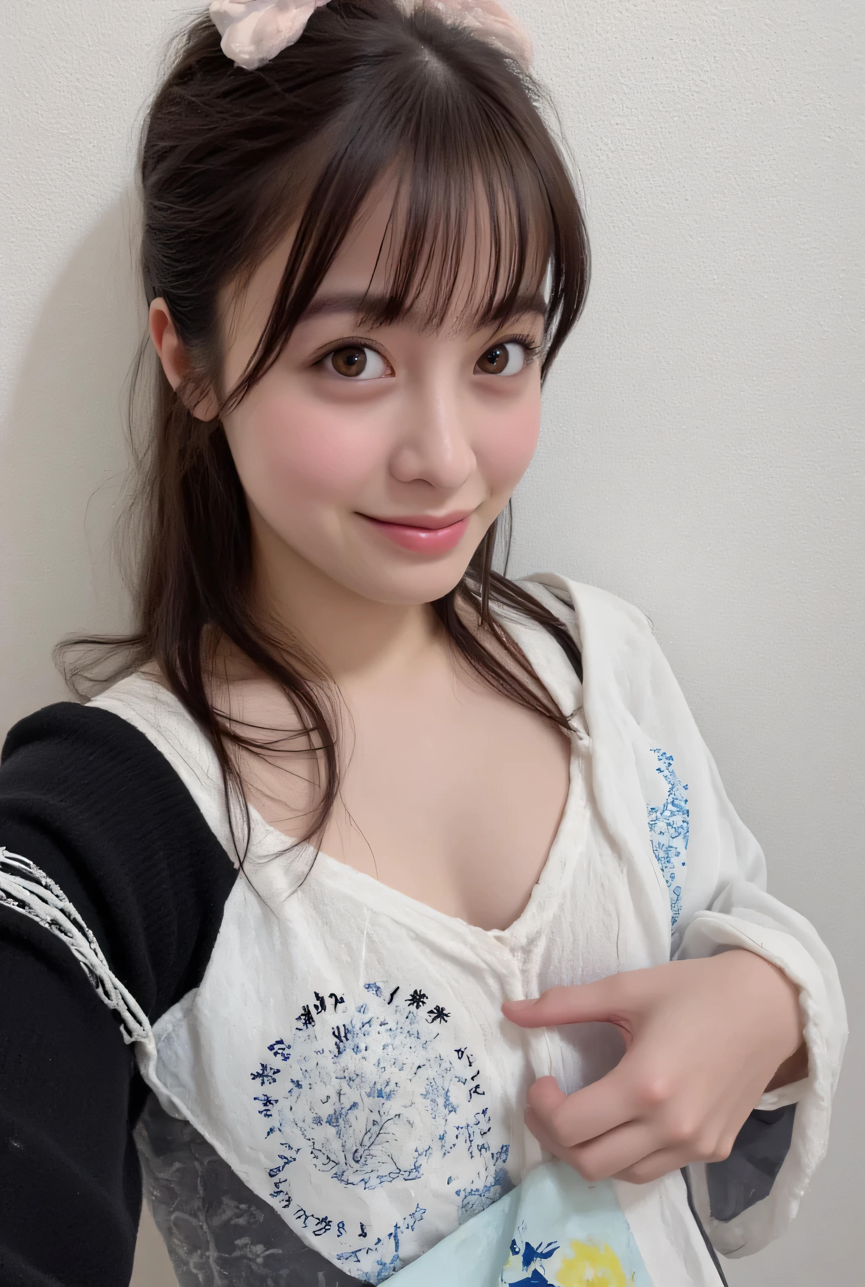 32K, masterpiece, masterpiece, realistic, very well detailed, pictures, high resolution, Japanese men really like their faces., smoother light , Official Art, writing boundary depth, Bright Light, close, Detailed Faces, smile, beautiful eye details, 19 years old Korean, cute, Real Skin Texture, t-shirt,