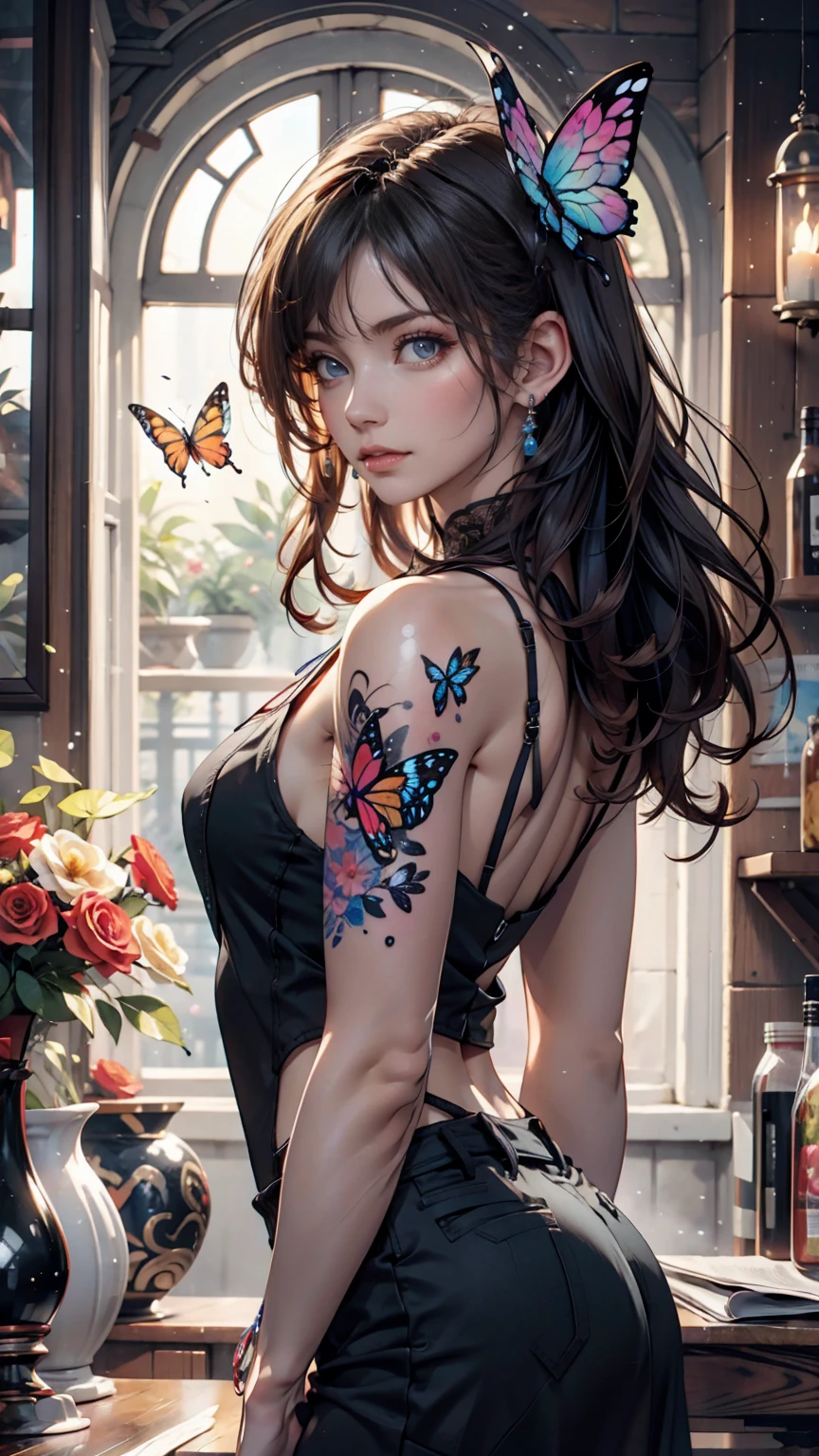Butterfly and flower watercolor tattoo、24-year-old female