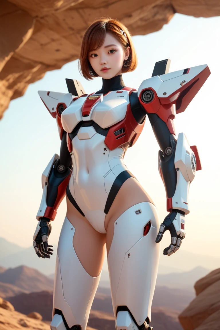 ((masterpiece, 8K, 3D, Realistic, Super Detail)), (1girl:1.3), slender 16 age, Ultra Micro photography, Rose-Blackpink Super realistic, Perfect face, 16K resolution, 4k resolution, The photo was taken from the Front, facing to the photographer, Foreground photo, dynamic lighting, high-definition resolution, Beautiful features, ((Perfect female Model Slim body)) Beautiful features, Standing pose, ((small hip)), (((2 piece Red armor iron Hot pants))), Sci-fi futuristic, ((Gundam armor)) ((bionic Fragmented White chest armor suit)), ((Exposed slim thighs)), wear mesh metal-stockings, ((slim thighs)), ((bionic Red thighs Steel armor)), Front Full body Shot, full body portrait, perfect legs, shoes, futuristic city background