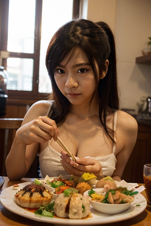 Nude woman fussy eating