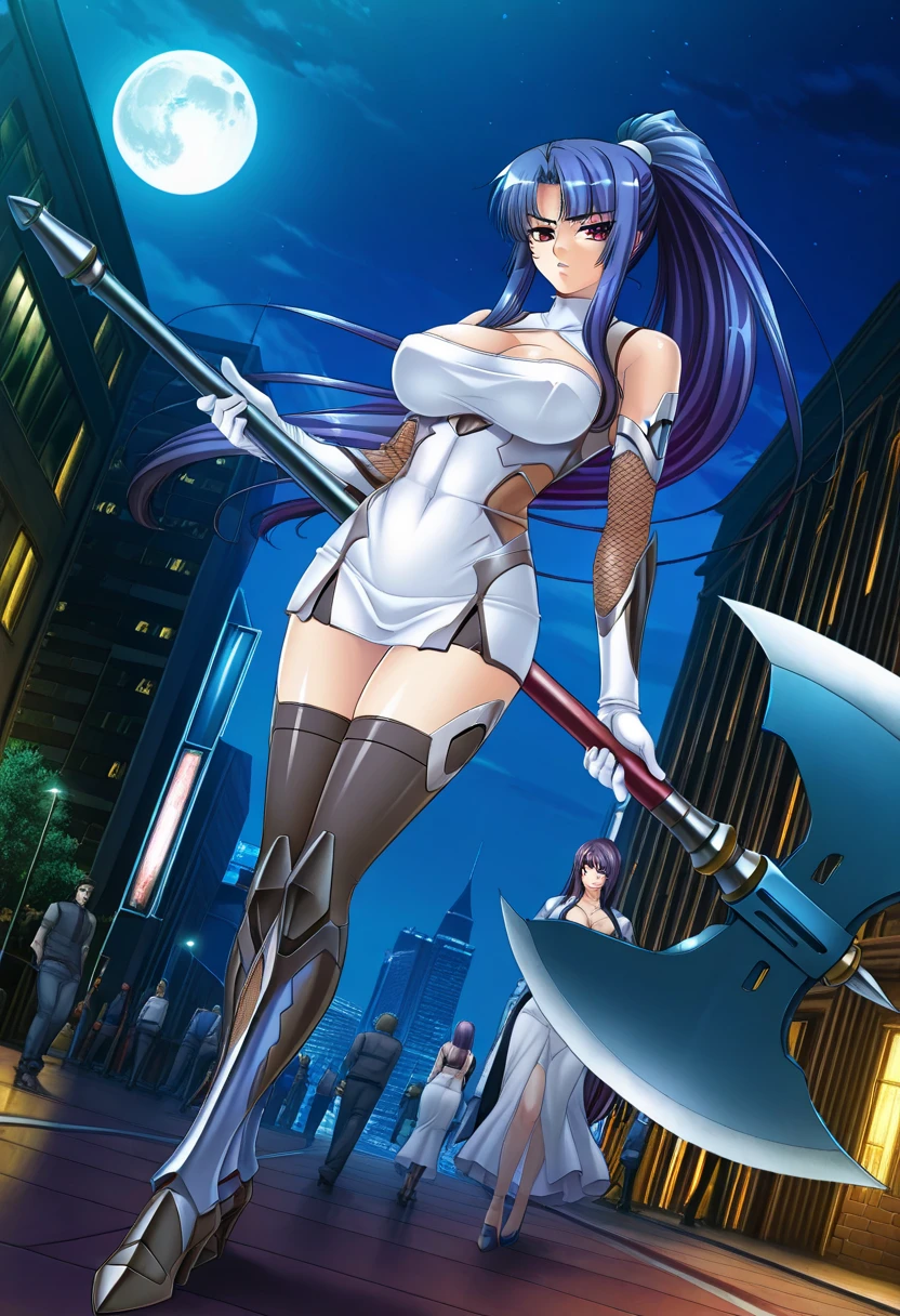 ((masterpiece, best quality)), (1girl), (solo), (female focus), upscale, (HD face), (((Raiden Shougun))) ((Genshin Impact)), bikini, purple hair, single and long braid hair, stuck hair, braid, purple eyes, small breasts, thick thighs, serious face, shy, blush, sea scenery, sword, katana, warrior, adult, adult face, mature face, menacing face, electric power --auto --s2