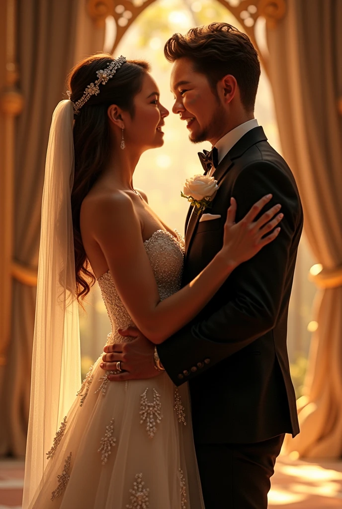 ((best quality)), ((masterpiece)), ((ultra realistic)), ((disney style)), beautiful intricately detailed soft portfolio photograph, decadent victorian ballroom, opulent couple kissing on the dance floor, extravagant intricately detailed clothing, crowd of dancing couples, soft edge lighting, highly detailed, ((body portrait)), professional, 8k, uhd, soft volumetric lighting, depth of field, film grain, smooth, roughness, real life, soft warm vibrant color palette, photographed on a Canon EOS R5, 50mm lens, F/2.8, HDR, professional, dramatic cinematic lighting,