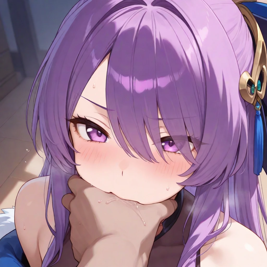 ((masterpiece, best quality)), high resolution,ultra detailed, detailed background,8k,16k,perfect lighting,detailed beautiful eyes,1girl,nsfw,perfect beautiful pussy,embarrassed,blush,look at viewer,steam,sweat,aroused,(pov:1.4),(close up face:1.1),(from front, from above:1.2),1boy,1penis,oralsex,(deep fellatio:1.4),(deepthroat:1.3),:>=,(penis in mouth),hetero,tear,cum in mouth,,light purple hair, eyes,short stature,long hair,horn,flat chest,kawaii,wooden house,dwarf,short stature,child_body,anime style,(shiratsuyu),nude,on bed