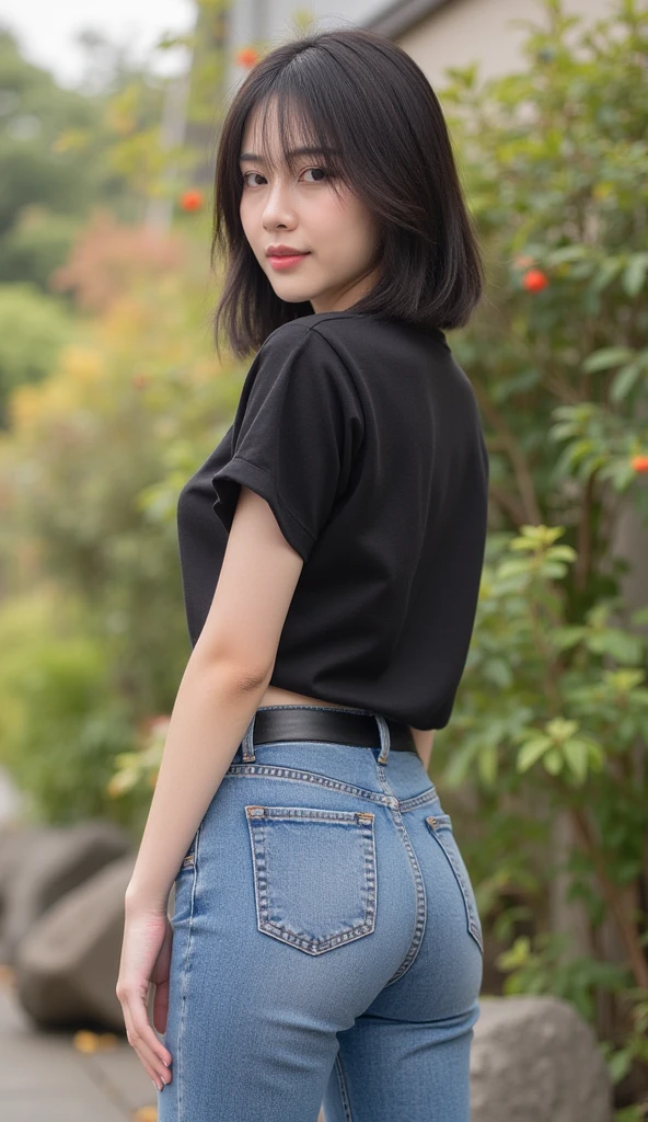 (masterpiece、high resolution、high quality)、The perfect and real Japanese、boyish、Short Hair、bangs、Black Hair、double eyelid、Beautiful eyes、Perfect Anatomy、Beautiful limbs、Beautiful Skin、Ample Bust:1.8、shirt、Shorts、Ample ass:1.5、Cool pose、Outdoor、sunset、gravure、