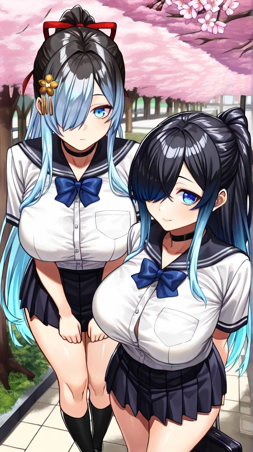 (masterpiece, Highest quality), High resolution, Detailed face:1.2, anime(1.2), Sharpness, 4K, Long Hair, Green Hair, Straight hair, Fine skin ((cry))、(((missionary, 1boy, penis, lying, vaginale, ass pov, spread legs, sex, nsfw)))、nose blush、steam、cry、Shiny Hair、Very fine and beautiful bright eyes、Very detailed, clear and beautiful face, Awards, Anatomically correct、((Scared))、Beautiful Hands, Beautiful fingers, Wearing a beret, tie, Short sleeve blouse, Pleated skirt, school bag, Thighs, Absolute area, Knee socks, Thighsに手を入れる, Daytime, Hot summer day, School,