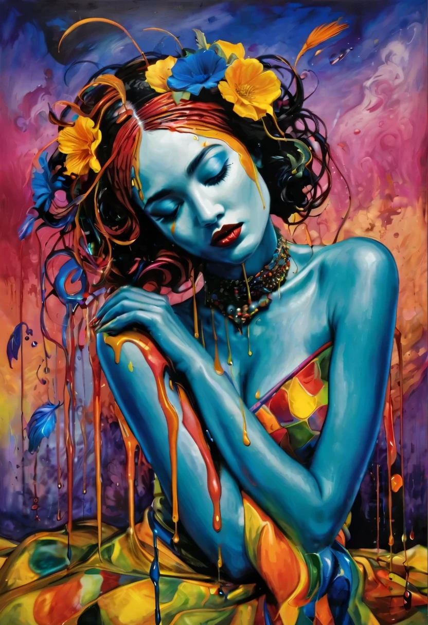 (Artistic Masterpiece of Romantic Life) ( (Themed Art of Life) ( (Conceptual Art) (NFT Exclusive) (Fauvism Work) ()”) Where visual poetry transcends traditional boundaries and embraces the dynamic interplay between creativity and technology Takes),dripping paint,darkart,style, in the style of esao andrews