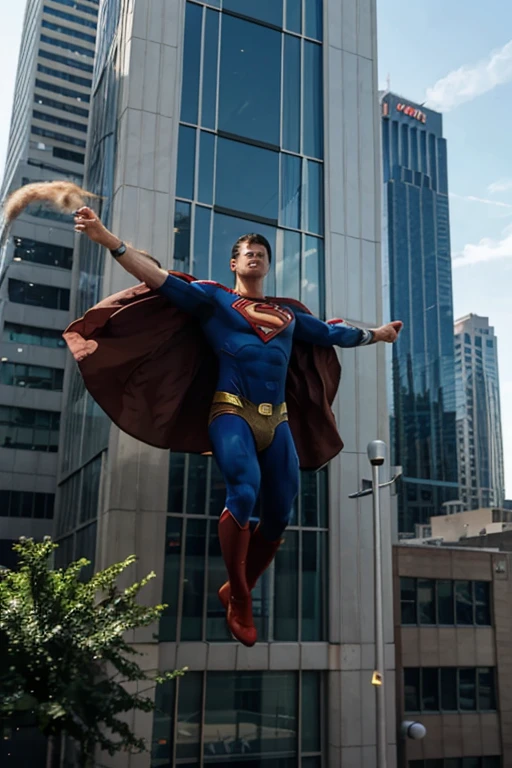 Superman fighting a Giant insect on top of a skyscraper