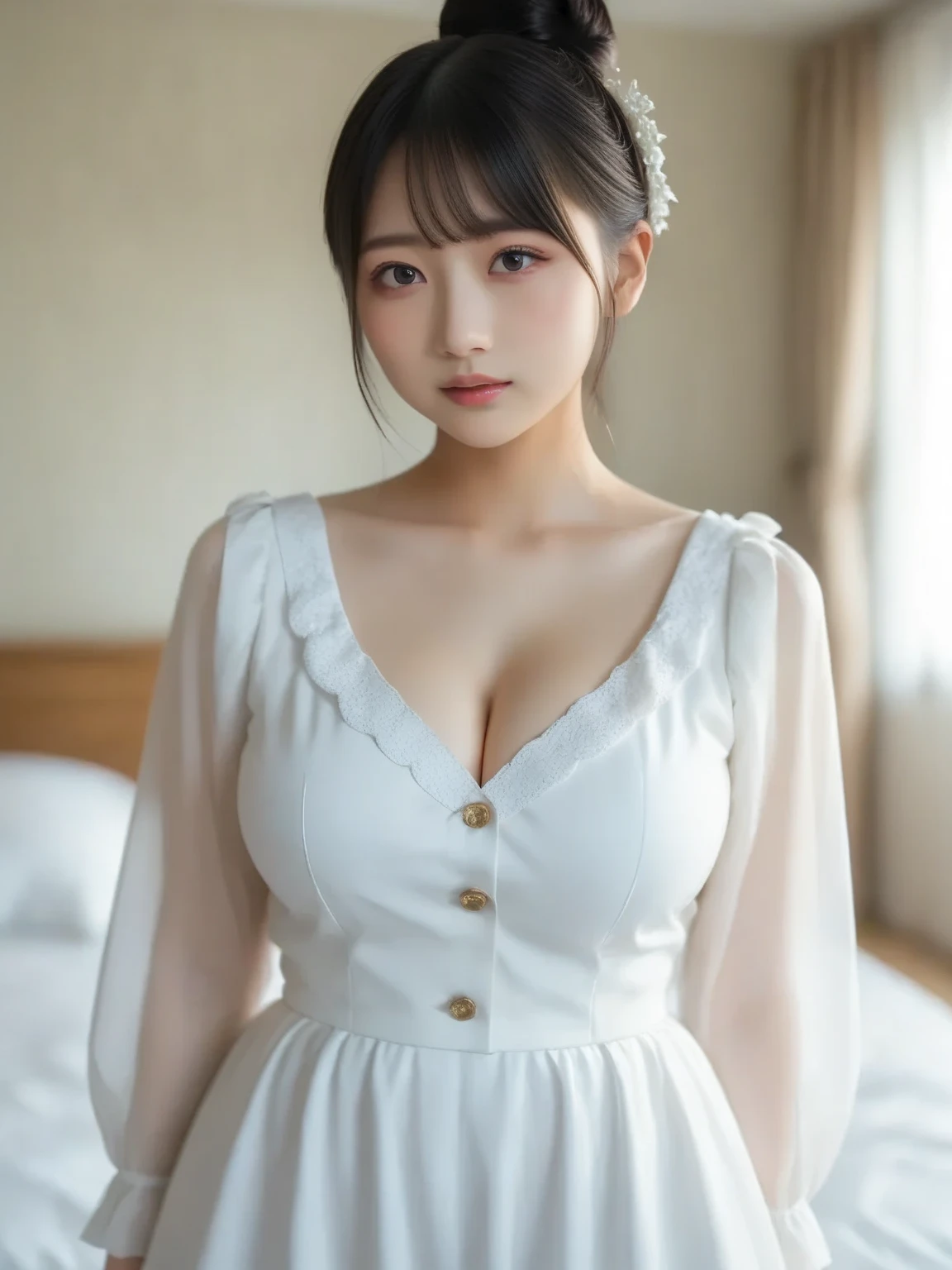 (masterpiece: 1.3), (Maximum resolution: 1.2), (Ultra HD TV: 1.2), Natural and realistic lighting, 8K resolution, Beautiful Eyes and skin, Detailed faceの特徴, , (Sharp focus on the chest: 1.2), (The focus is on the face:1.2),Perfect Style, Cute face, Accurate, Anatomically correct, Highly Detailed face and skin texture, Beautiful Eyes, double eyelid, Thin eyebrows, Glitter Eyeliner: One natural cheek, Shiny skin, Fair skin, Shiny skin: 1.2, (Glossy Lips: 1.4),、 (Embarrassed look: 1.2),25-year-old woman, (Detailed face:1.2), (Highest quality:1.2), Retrospective photos of the rear roam、Angle from below, Low Angle, From behind, Natural lighting, Perfect Style, Beautiful Face, (Skirt flip:1.4), Loose and wrinkled white panties, stockings, blush、humiliation、impatience、Glare、tears、Embarrassing、Surprised expression、Expressions of anger、 (White Dress:1.3),Sweaty、Blonde、Beautiful Eyes、Retrospective photos of the rear roam、Low Angleから、Soaking wet、OverFlowing sperm、Sperm in the ass、Sperm on thighs、Flowing sperm(Attractive ass:1.2),、Exposed panties、Disheveled clothes、Exposed breasts、((Prostitute))
