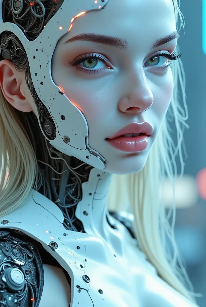 there is a woman in a robot suit posing for a picture, cyberpunk art inspired by Marek Okon, cgsociety contest winner, neo-dada, cute cyborg girl, beutiful white girl cyborg, perfect android girl, beutiful girl cyborg, perfect anime cyborg woman, cyborg girl, cyborg - girl, beautiful cyborg girl, beautiful female android!, perfect cyborg female
