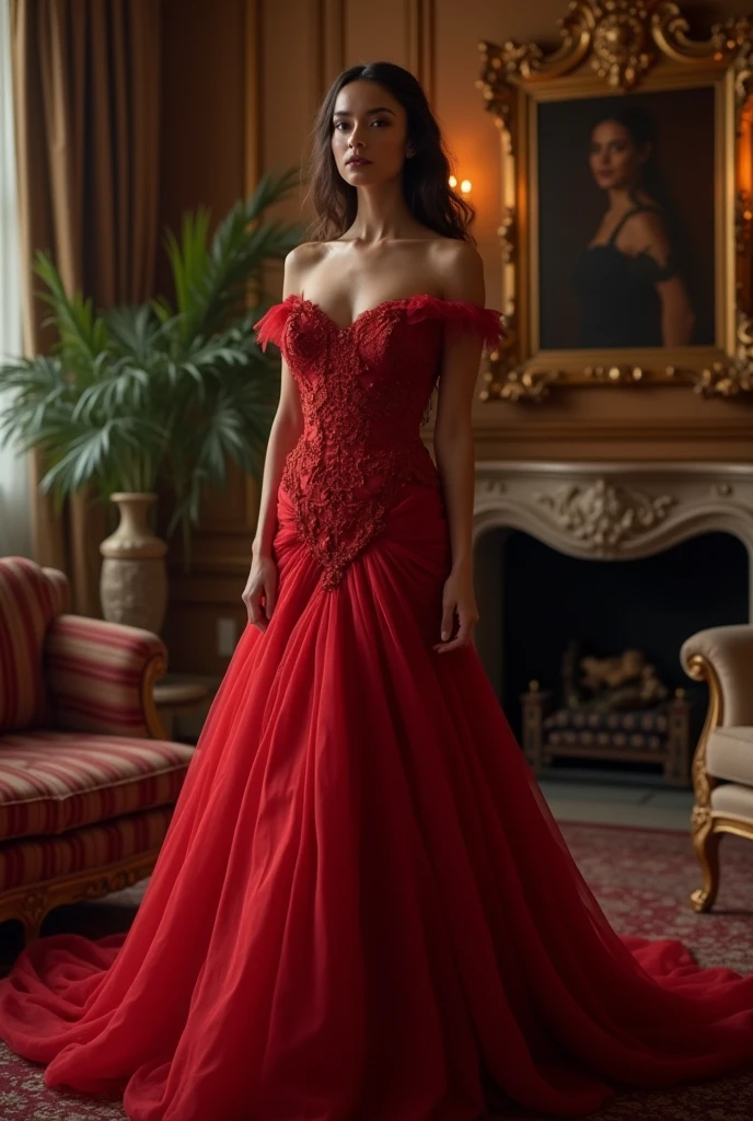 Beautiful dress in front red on a person