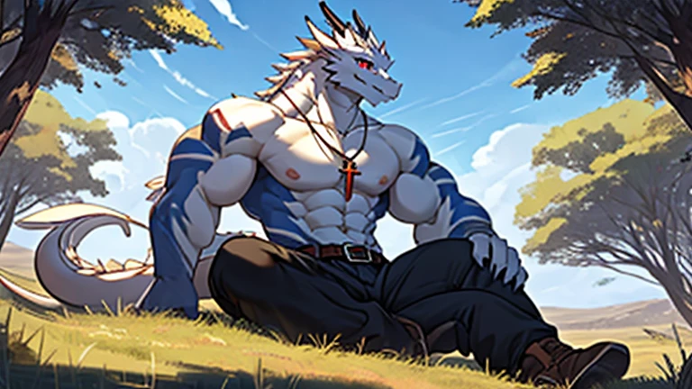 dragon,alone,paw,teeth,crawler,chest muscles, peak, teethAdult,alone,dragon tail,sit down,meditate,4K,best quality,HD,whole body,paw,naked,looking at the audience,chest muscles, pink nipples, Six-pack abs,biceps,pride,soft shadow,majestic,Detailed face,HD eyes,keen vision,eyes sparkling,Gorgeous,brave,confident smile,Strong,Mature,wilderness,ruins,river,Blue sky and white clouds,The sun shines,Two claws,separate