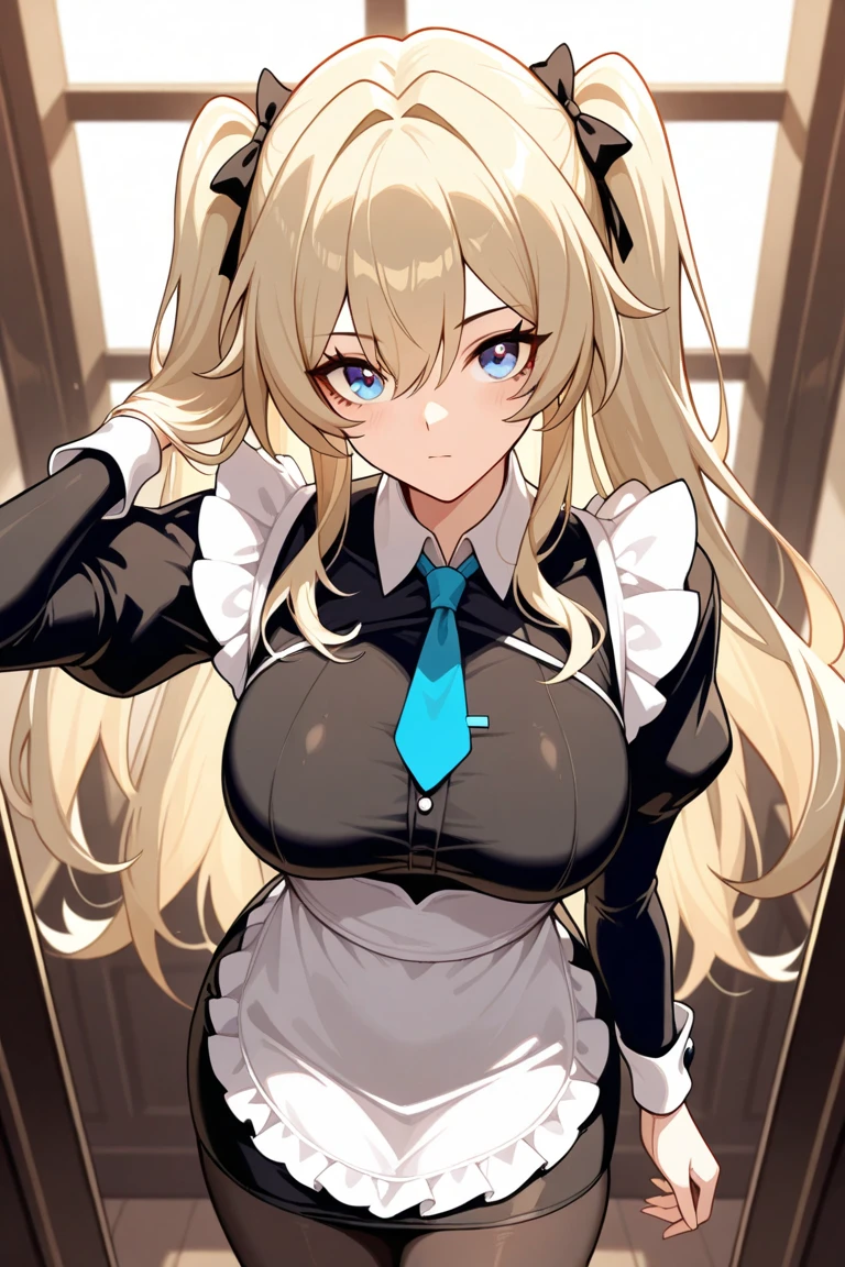 ais, 1girl, solo, blonde hair, long hair, straight hair, yellow eyes, sunny, standing, bunny outfit, playboy bunny