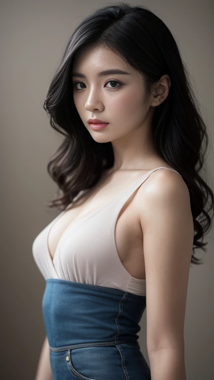 Superb, masterpiece, super high definition, realistic, girl, (beautiful face 1.4), (big breasts, constricted waist), long hair, indoors, blur, beautiful light, glossy skin, small head,