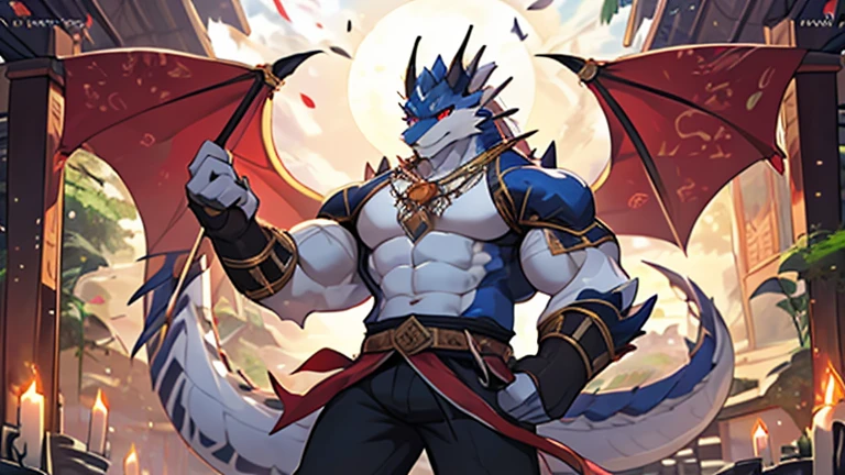 Mega Charizard X　Thin macho　dark blueを
priest clothin　one person　Roll up your clothes to show off your abs
