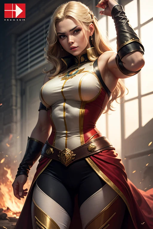 (8k,fotorrealista Raw photography highest qualityr;1.4) (1chica en) super beauty (cara realista) cuerpo femenino (Rubia de rizos largos) Hold a black and red magic wand Escena de combate Magic hat with black and gold exterior Beautiful expression Deslumbramiento (Piel de aspecto real) (Giles magos oscuros) Tentador Super high resolution Un hiperrealista Alto detalle foto de cuerpo completo restos