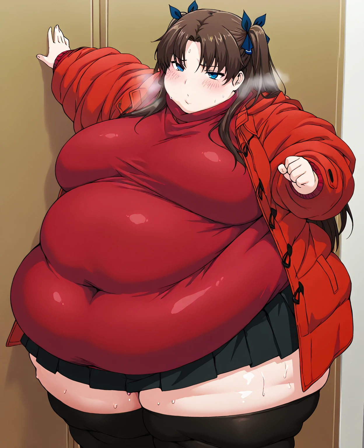 (robe), (Masterpiece, Best Quality, High Quality:1.4), (professional artwork, extremely detailed girl:1.0), 8k, detailed eyes, perfect face, 1girl, mature female:1.2), thick thighs, looking at viewer, bright eyes, huge ass, from below, fat, obese