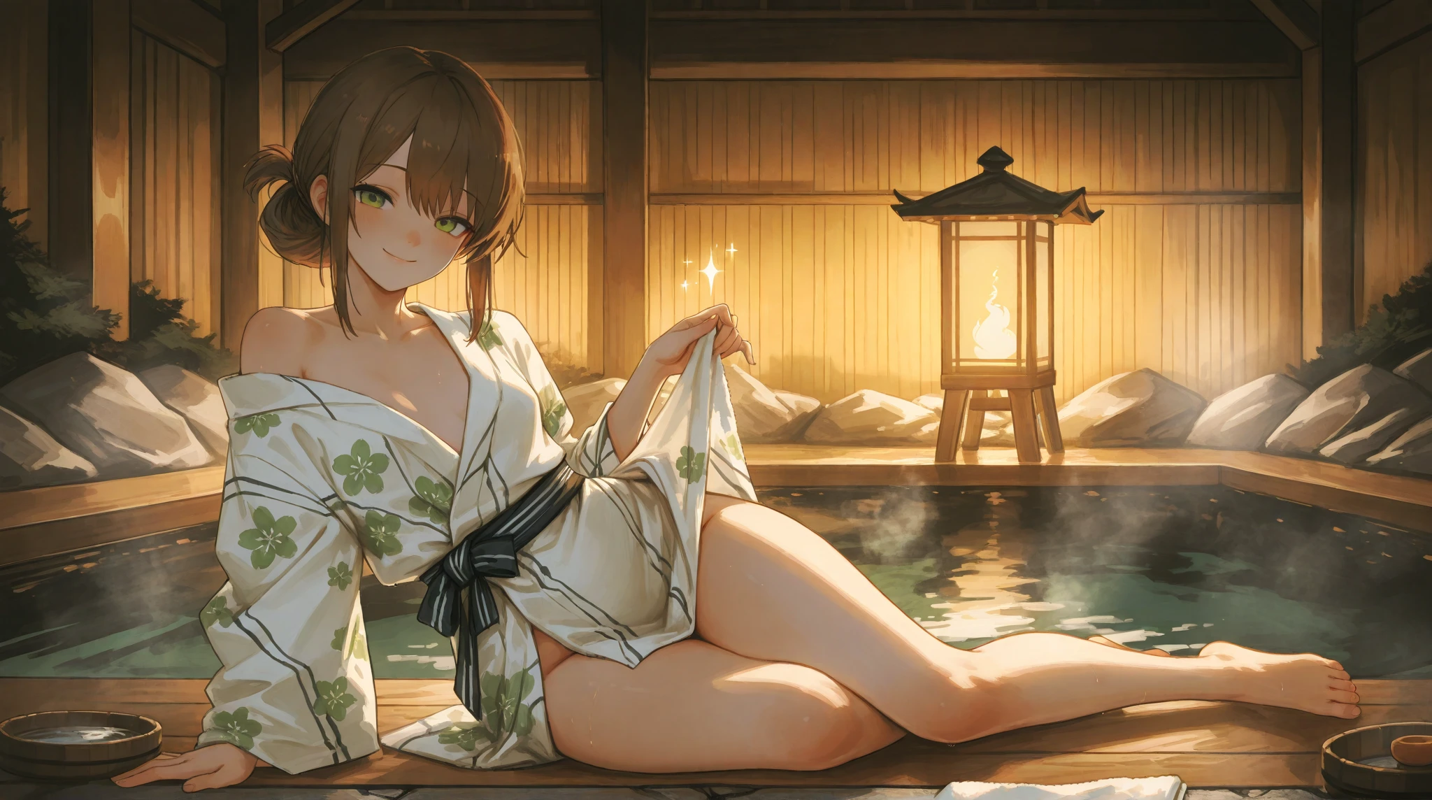 ryoubi \(senran kagura\), large chest, green micro bikini, wild forest