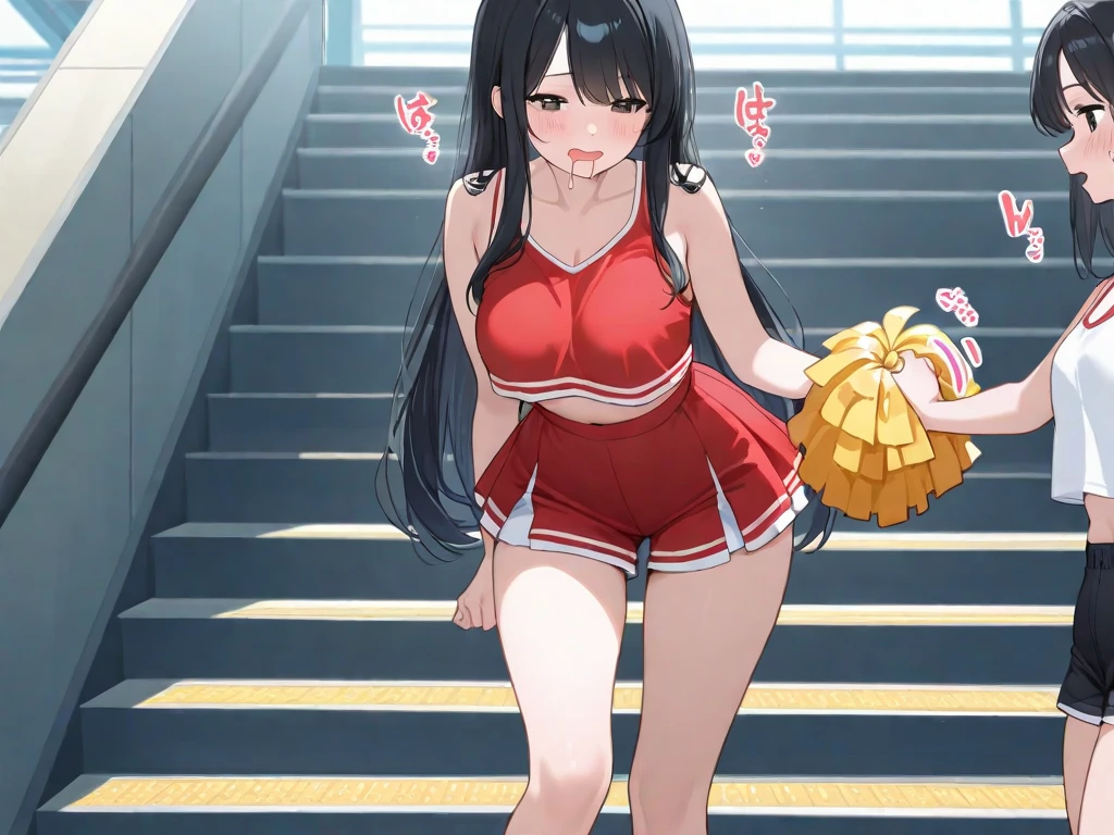 Nezuko, 1girl, as a cheerleader, wearing a cheerleader outfit, at a playground, 8k, high detailed, high quality
