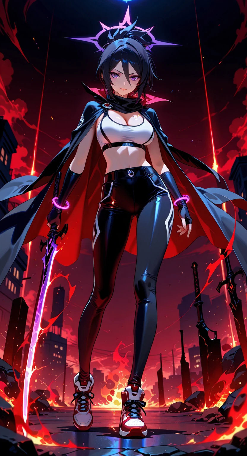 (Best Quality,4K,High resolution), Dark Hero,Superhumanization、(Best Quality,4K,High resolution),transform,An abnormal,sharp eye,Red glowing eyes,Facial expression enhancement,,Changing the Appearance of a Transform,Destroy the ground with your fists,POWERGIRL、Spread your fists、buttle,Reproduce delicate and realistic skin texture in detail,Realistically reproduced muscles、Texture、Realistic portrayal,Vibrant colors,expresive,Classic background(Best Quality,4K,High resolution), Comical appearance,(Best Quality,4K,High resolution), 18yo woman, Red highlights on black hair, Long hair, Straight hair, Cool Woman,Small breasts、Superhumanization,Cold eyes ,sharp eye,Red and black décor with intricate décor、ripped clothing,comic strip,animesque,Comical illustration,busy,Deformed cute illustration,Full body projection,Doomsday World,Fighting,Dark worldview,Delicately reproduced dynamism、Combat stance