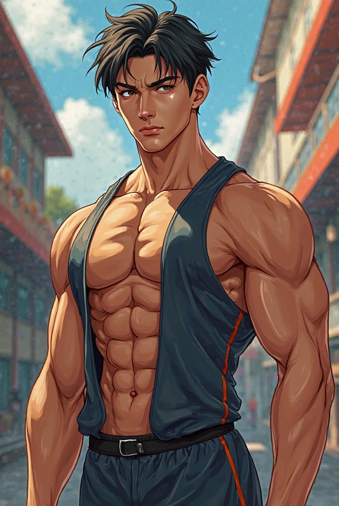 1young-man, extremely detailed CG, 16k, 1man is super handsome man, 22years old, {{cut-off-shorts-tight-jeans}},{{{crotch emphasis}}}, full body, contrapposto, in heat, seductive smile, nature, sharp focus, perfect anatomy, shirtless naked. black-hair,black-eyes --auto --s2