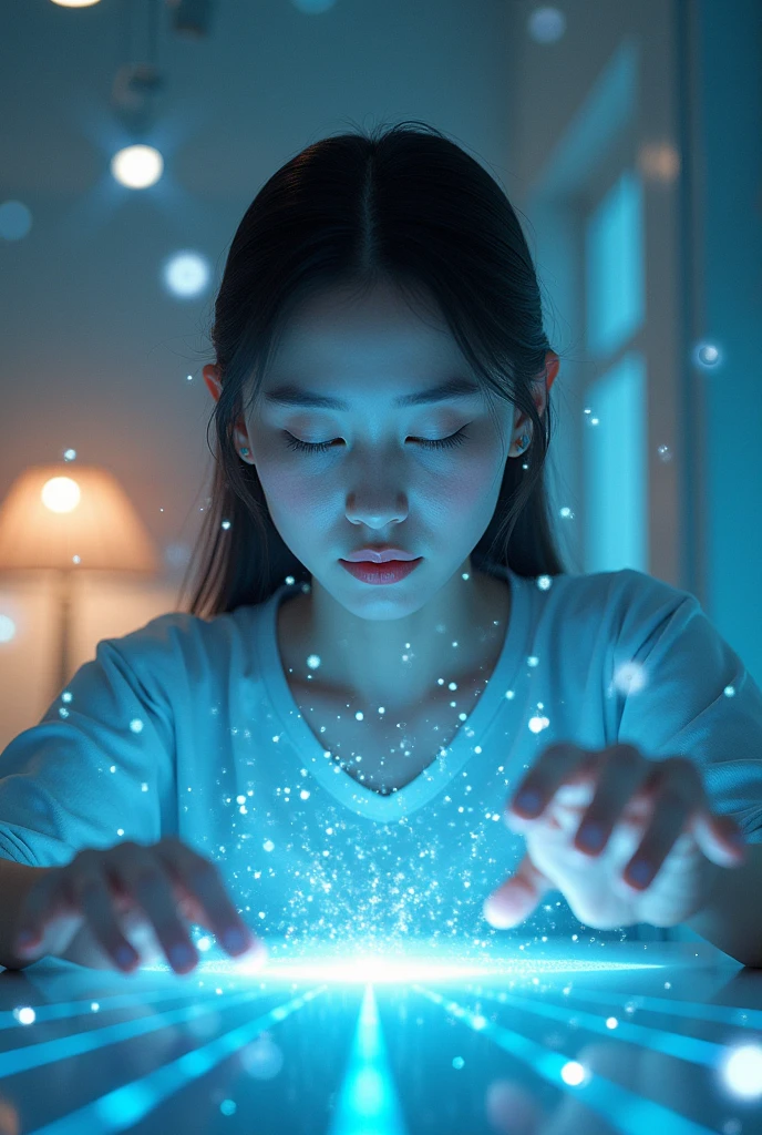 Young female with the ability to manipulate light and create holograms