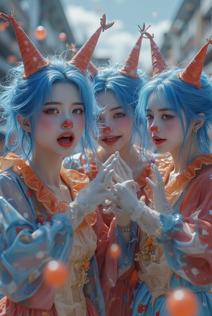 BODY PAINTED, Vampire, Lesbians, Sharp claws, Heavy makeup, Black lip, Smile, Purple tongue, Red Hair, Light-blue skin