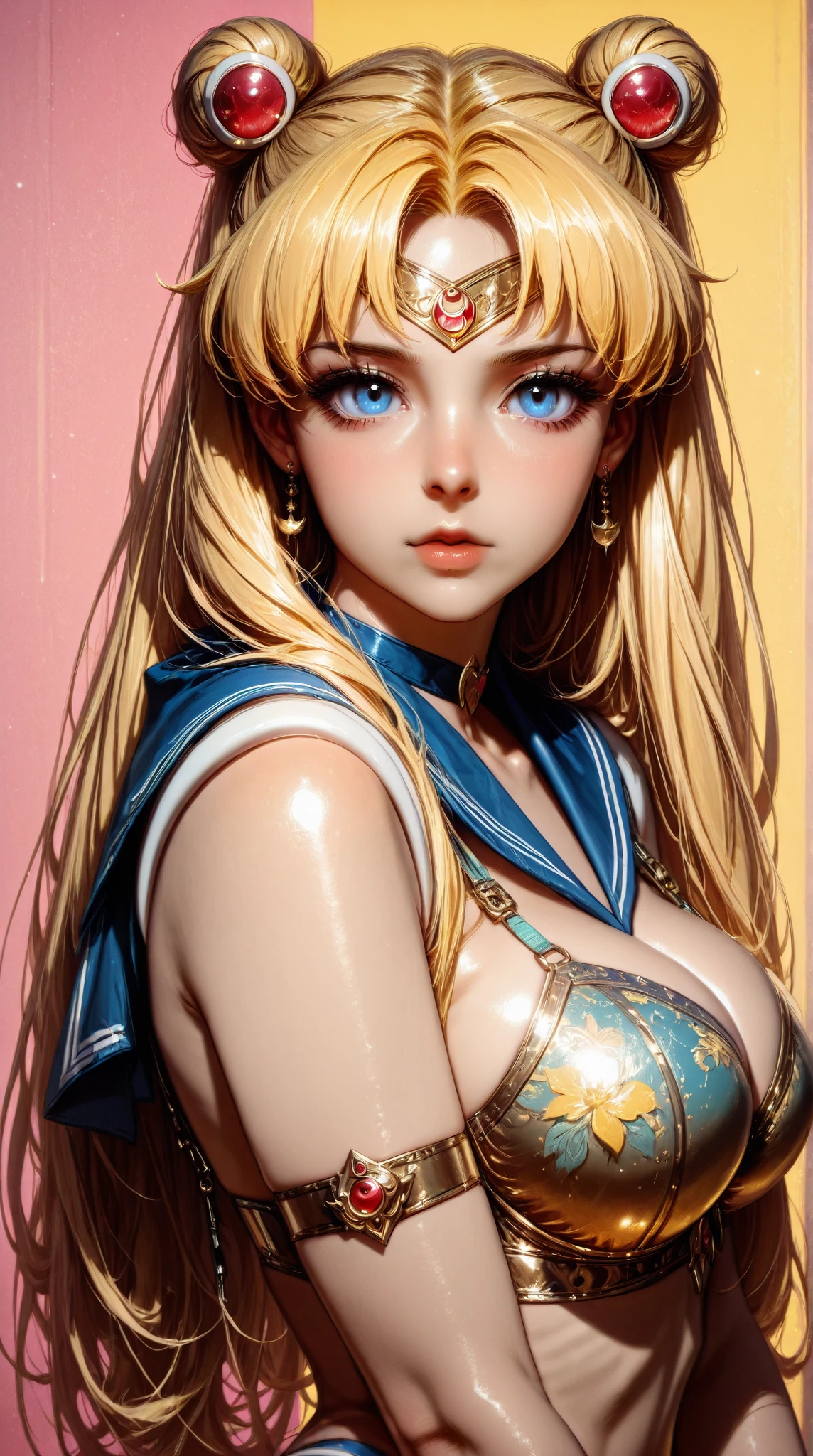 ((masterpiece)), (highest quality), (super detailed), ((very detailed)), 4k, (8K), sailor moon, long blonde hair, double ponytail, sailor moon Aesthetics, dream core,