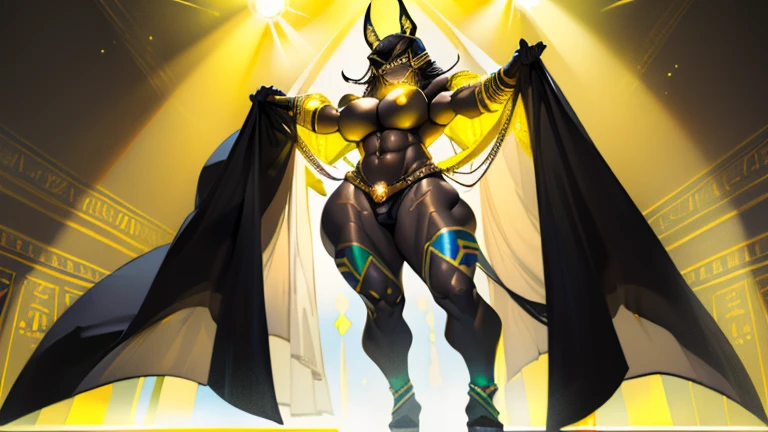 ((masterpiece:1.2)), best quality, ((extreme detail)),(ultra-detailed), anime screencap, extremely, detailed, CG, 3d, unity, 8k, wallpaper, blunt bangs, hime cut, ankha, ankha(animal crossing), tharja, tharja(fire emblem), black hair, (large breasts), gold loincloth, gold-lined bodystocking, gold hairband, gold collar, ((torn clothes)), lying, hand to own chin, looking at viewer, dark aura, dark energy, black magic, wide hips, (((official art))), (half closed eyes), (full body view), ((large breasts)), thick thighs,