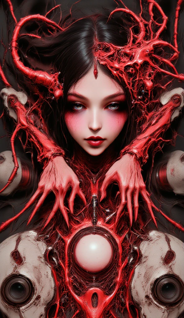 (Body Horror:1.4), Portraiture , close , (Biomachine:1.3), (Bloody:1.2), Living things, (colorful:1.2), Browsing Caution, Hans Giger, Many Hands, (Tangled:1.2),
granular, Very detailed, Intricate details, Dynamic Lighting, Realistic, Natural light, Low Light,
(First Job, be familiar with, High resolution: 1.2), Blood, red liquid , red