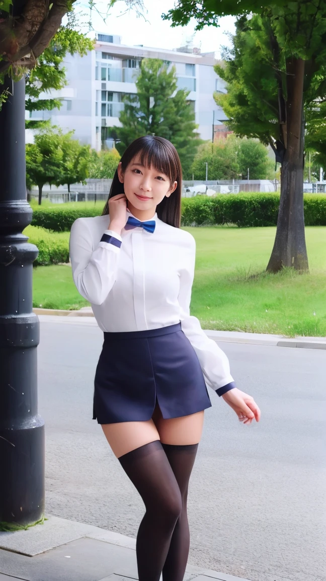  Highest quality、、masterpiece、Real：1.3 )、( A classical and elegant garden with a castle as a backdrop )、( Very high quality deep background : 1.2 )、Natural bright sunlight、Blue sky、smile、Beautiful woman with perfect figure：1.4、Highly detailed face and skin texture、Detailed eyes、double eyelid、Very far : 1.2 、The whole body is visible、White and black maid、Ruffled blouse、Ruffled mini skirt、Ribbon tie、apron、High heels 、((( Lift skirt to show off panties : 1.3 )))。((Thighs))、Red lipstick、
