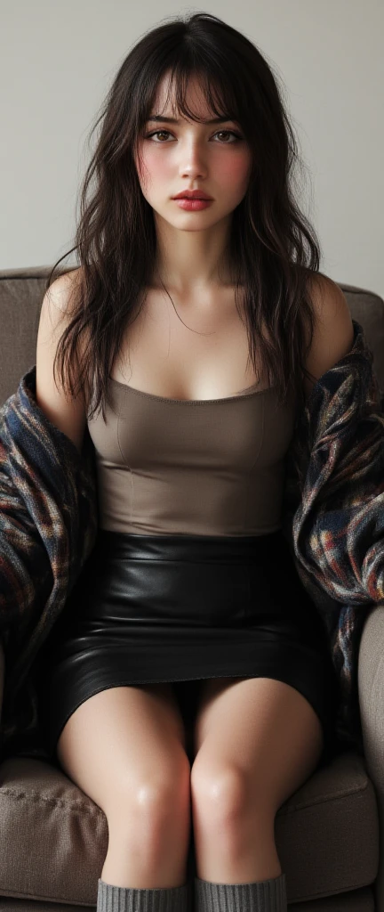 Best Quality, hight resolution, Hires, Skin definition, Detailed skin, Detailed eyes, Detailed face, 4K, 日本人A MILF, ((独奏)), (((50 years old))), (Wrinkles at the corners of the eyes:1.6), (nasolabial folds:1.3), A MILF, glamor, A sexy, Chromo-white skin, ((Wavy Longhair)), Looking at Viewer,(((my skin is old))), ((muscles are old)), (((A slender))), ((Saggy udder)), (Saggy buttocks), ((Japanese Models)), 4K, (photoRealistic:1.5), Realistic, nffsw, Beautiful, Bimbo, Perfect makeup, small diamond necklace, piercings, ((Brown coat, White turtleneck sweater, sleeveless, Argyle pattern pleated skirt, Black long boots )), ssmile, Public places,Full body photo,